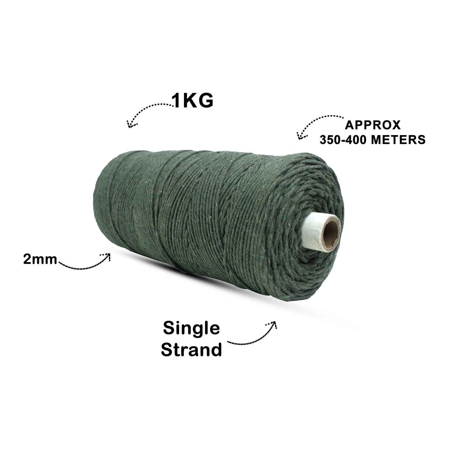 2mm Single Strand | Army Green | 350 - 400 Metres | 1kg Spool | Cotton | No 38