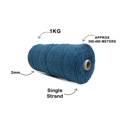 2mm Single Strand | Teal Blue | 350 - 400 Metres | 1kg Spool | Cotton | No 39