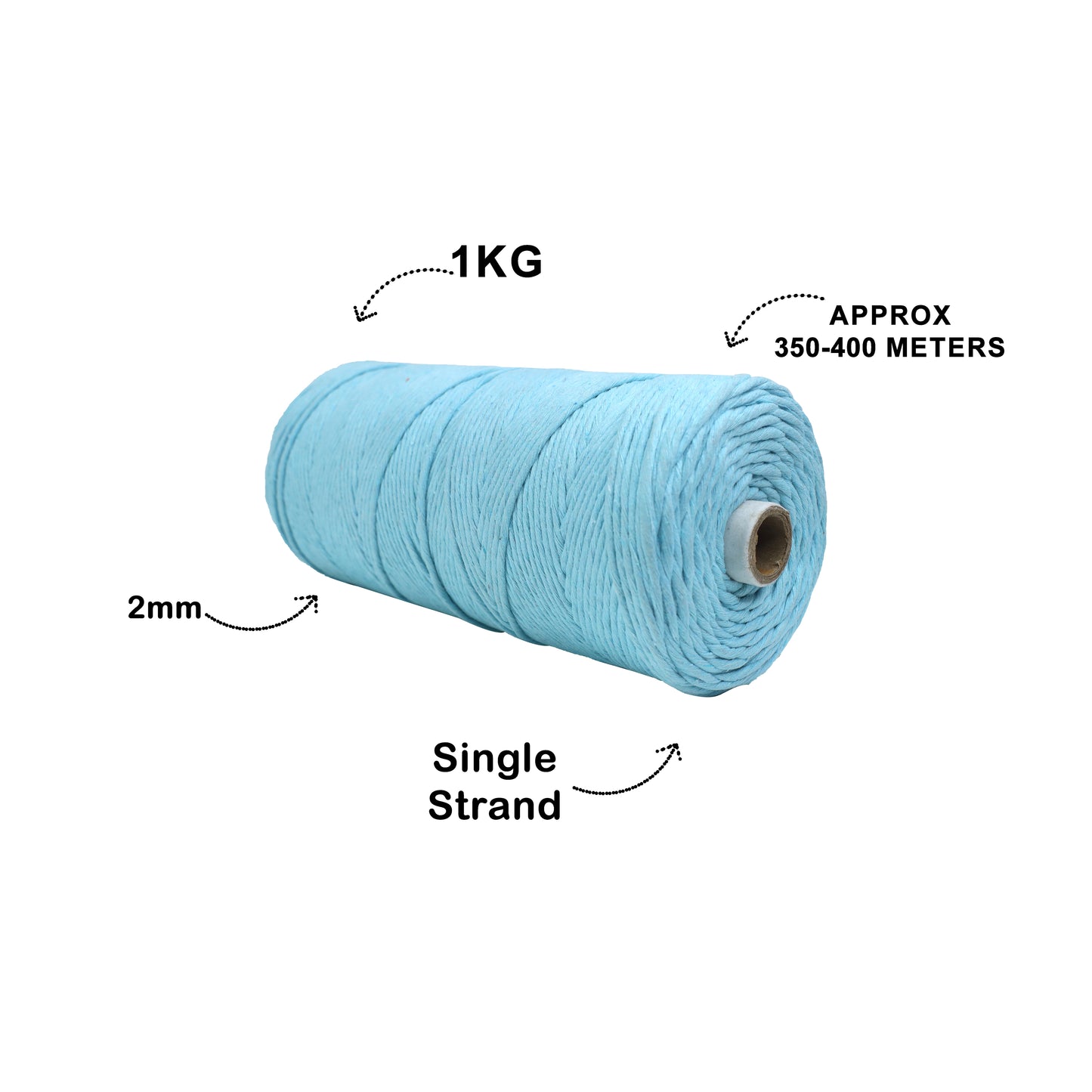 2mm Single Strand | Aqua Blue | 350 - 400 Metres | 1kg Spool | Cotton | No 40