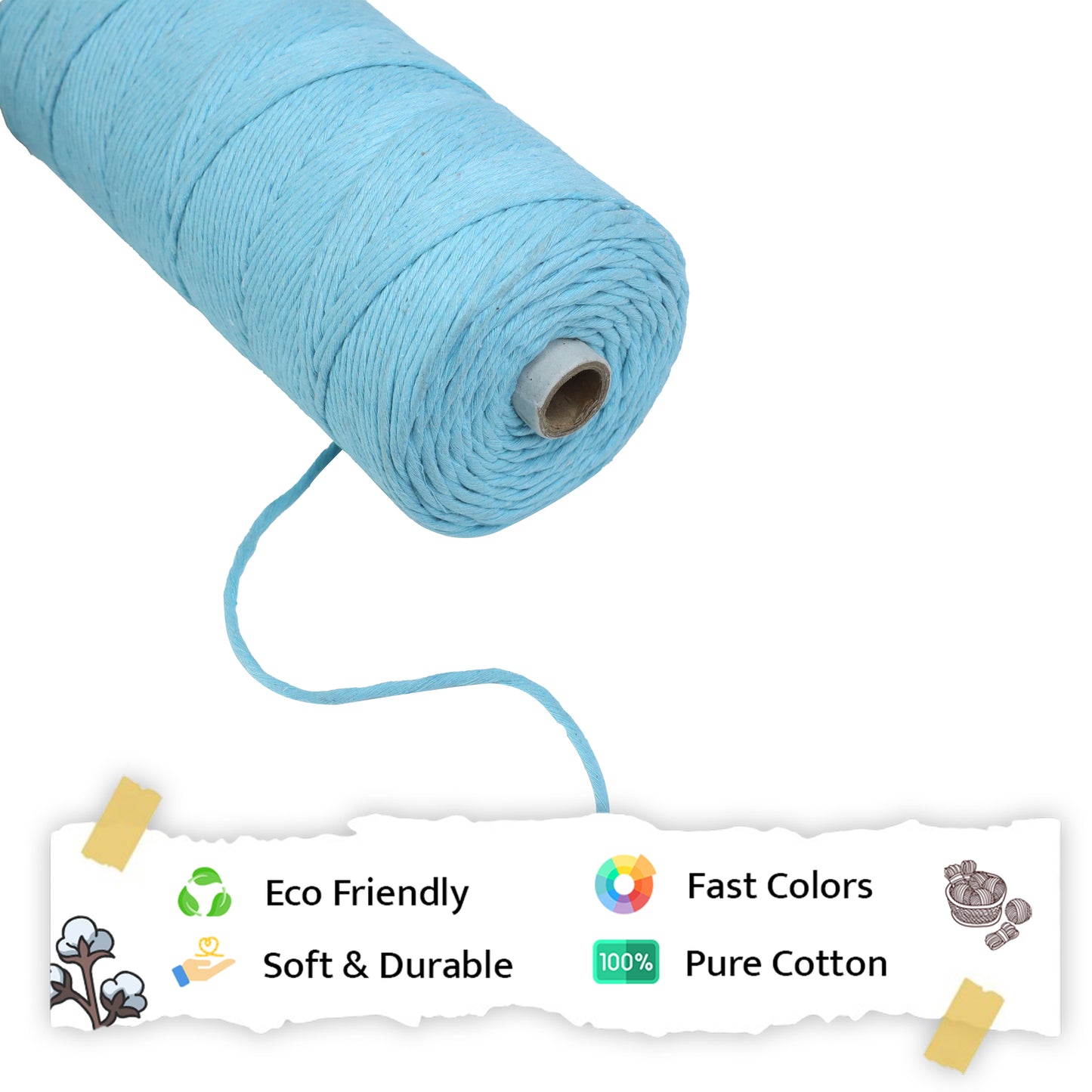 2mm Single Strand | Aqua Blue | 350 - 400 Metres | 1kg Spool | Cotton | No 40