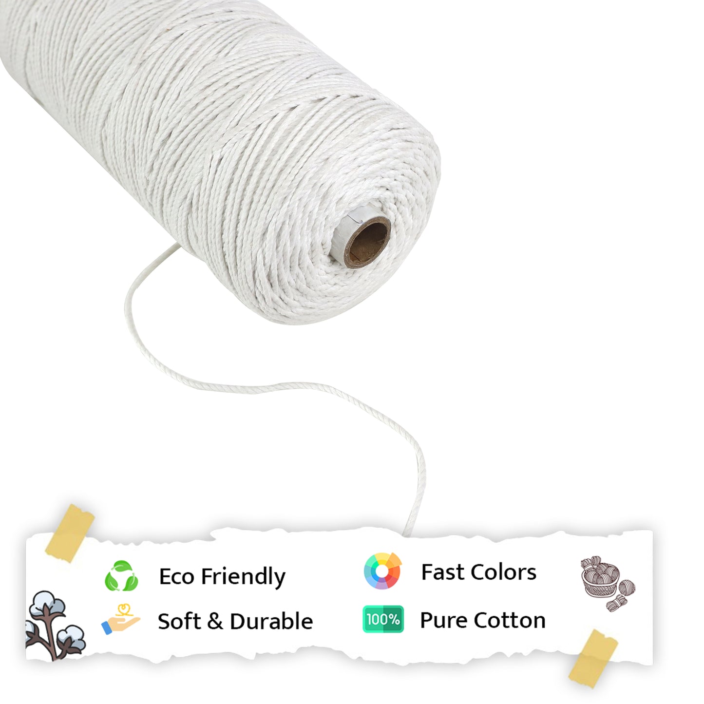 2mm Twisted (3Ply) | Pure White | 350 - 400 Metres | 1kg Spool | Cotton | No 03