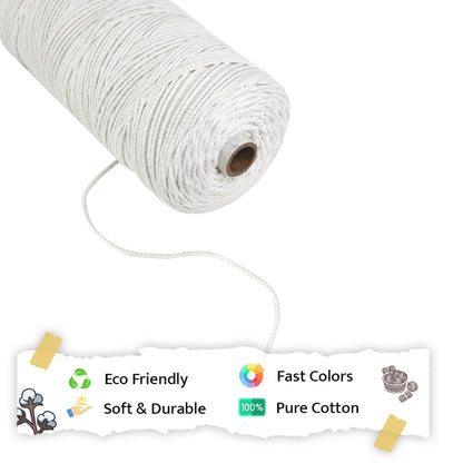 2mm Twisted (3Ply) | Pure White | 350 - 400 Metres | 1kg Spool | Cotton | No 03