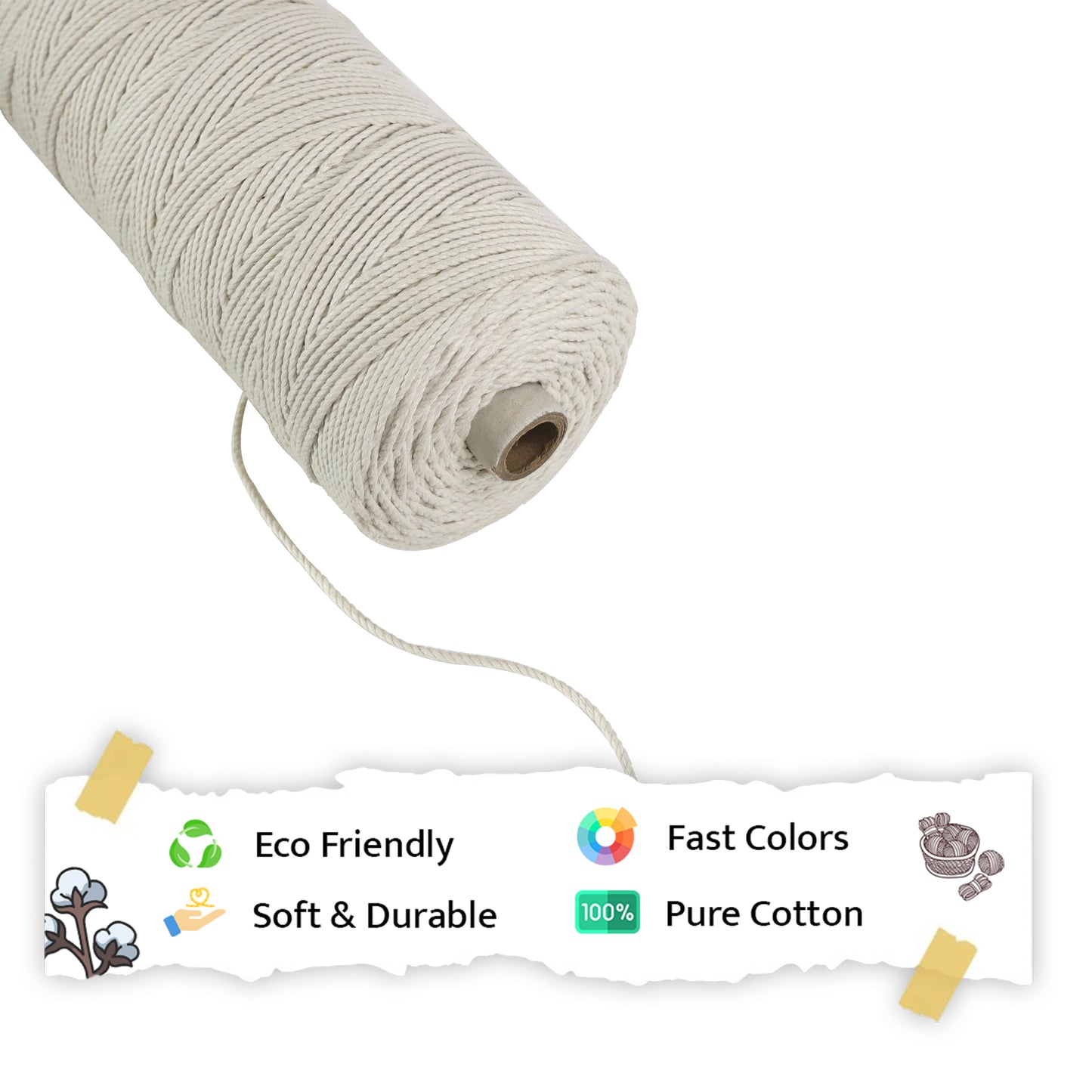 2mm Twisted (3Ply) | Off White | 350 - 400 Metres | 1kg Spool | Cotton | No 04