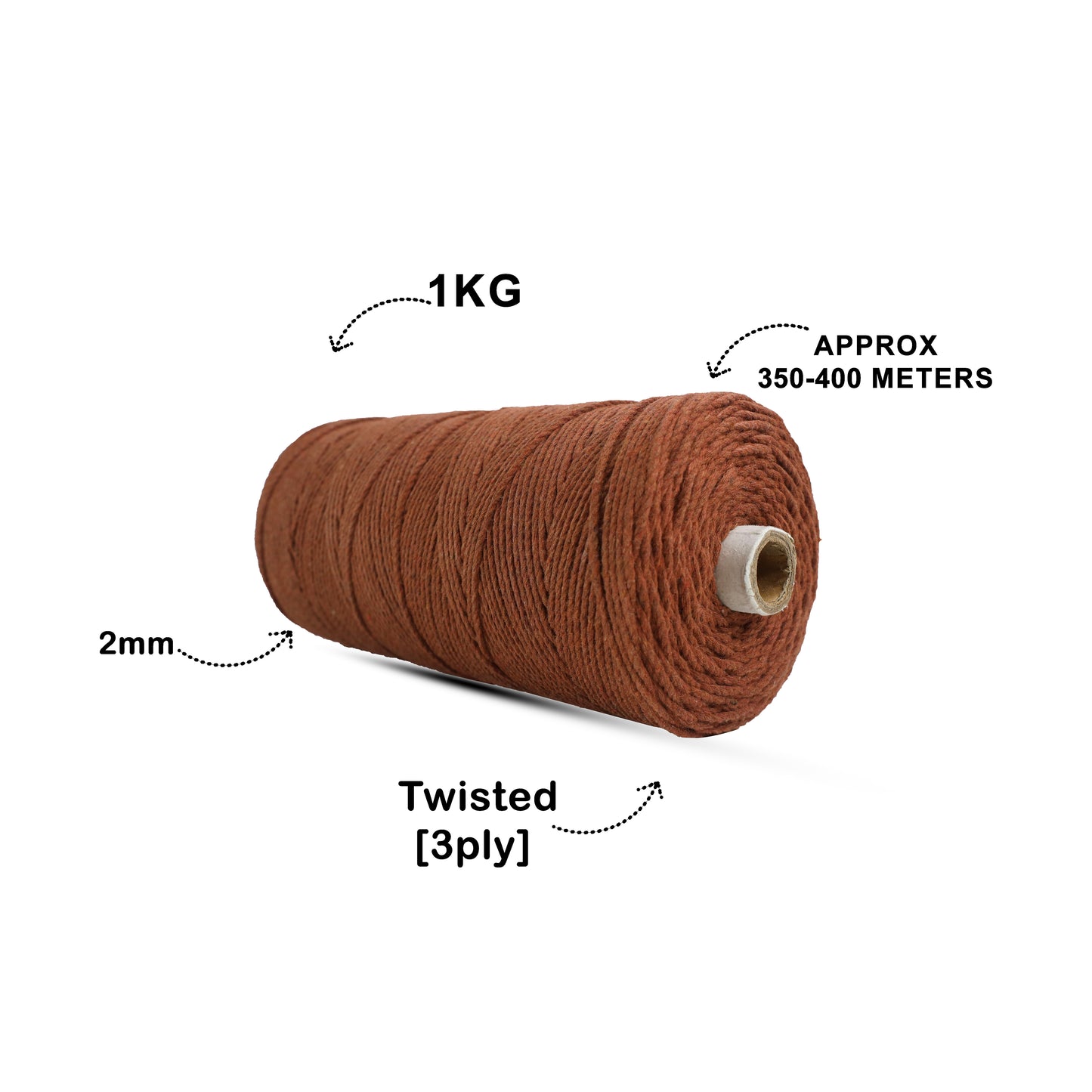 2mm Twisted (3Ply) | Chocolate | 350 - 400 Metres | 1kg Spool | Cotton | No 06