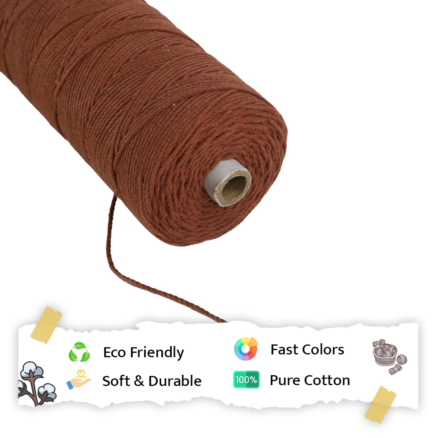 2mm Twisted (3Ply) | Chocolate | 350 - 400 Metres | 1kg Spool | Cotton | No 06