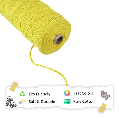 2mm Twisted (3Ply) | Yellow | 350 - 400 Metres | 1kg Spool | Cotton | No 08