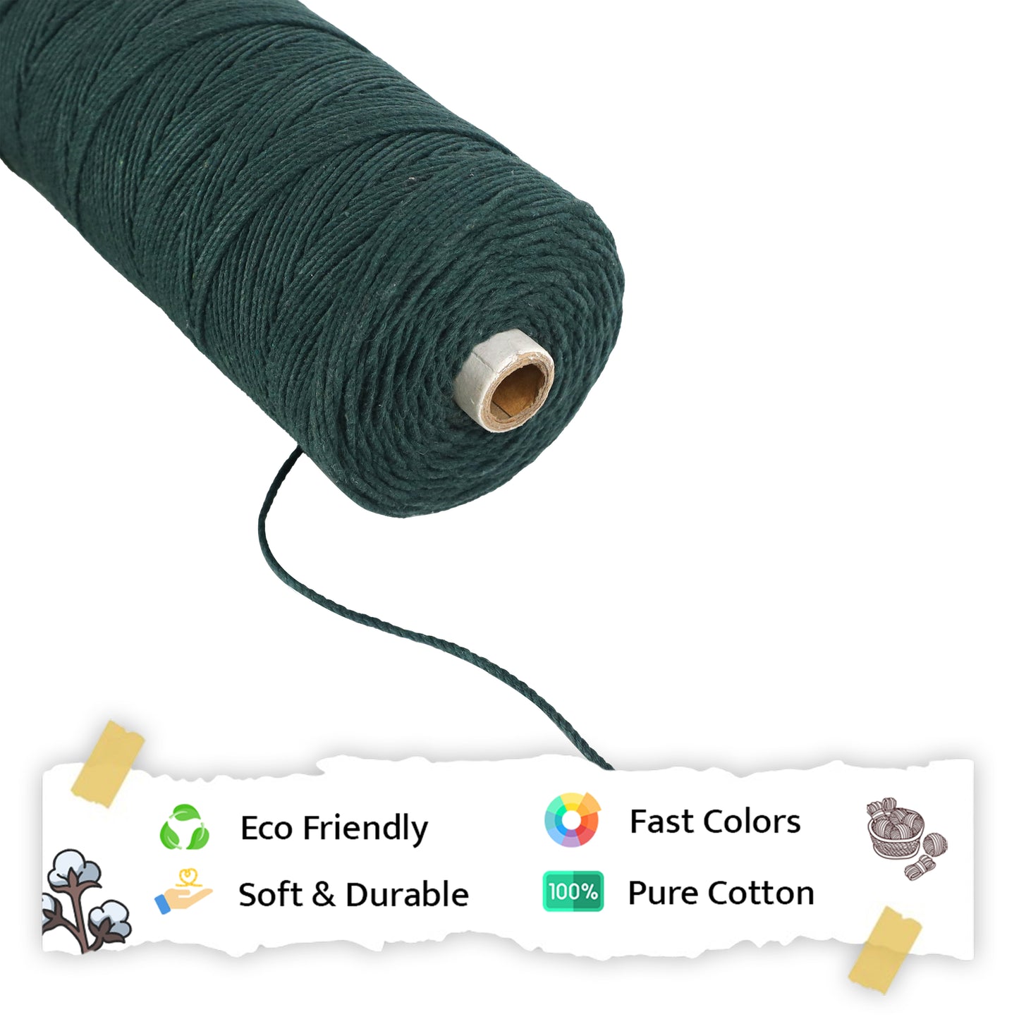 2mm Twisted (3Ply) | Forest Green | 350 - 400 Metres | 1kg Spool | Cotton | No 10