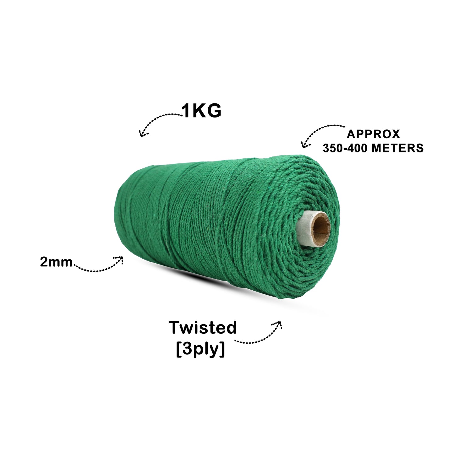 2mm Twisted (3Ply) | Green | 350 - 400 Metres | 1kg Spool | Cotton | No 11