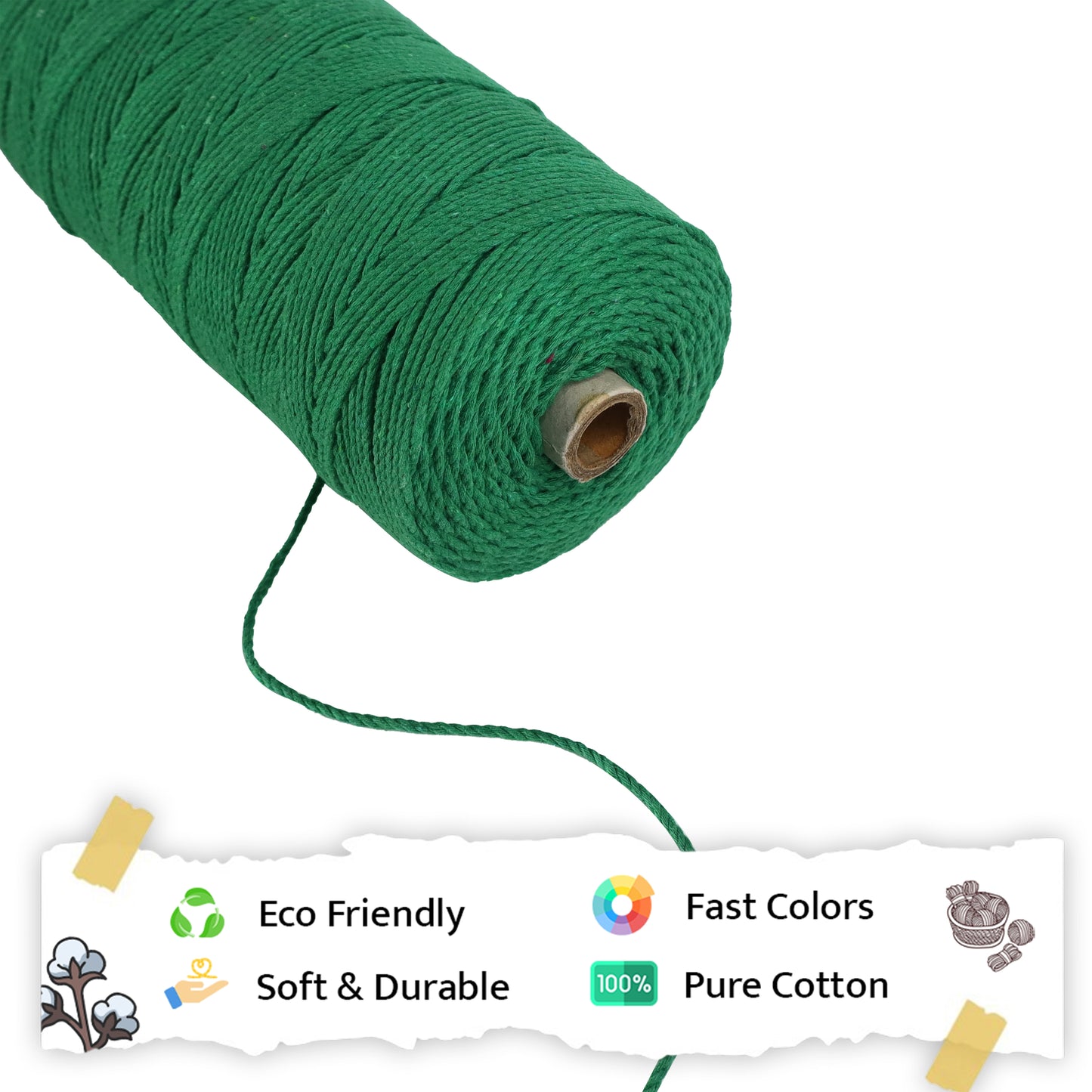 2mm Twisted (3Ply) | Green | 350 - 400 Metres | 1kg Spool | Cotton | No 11