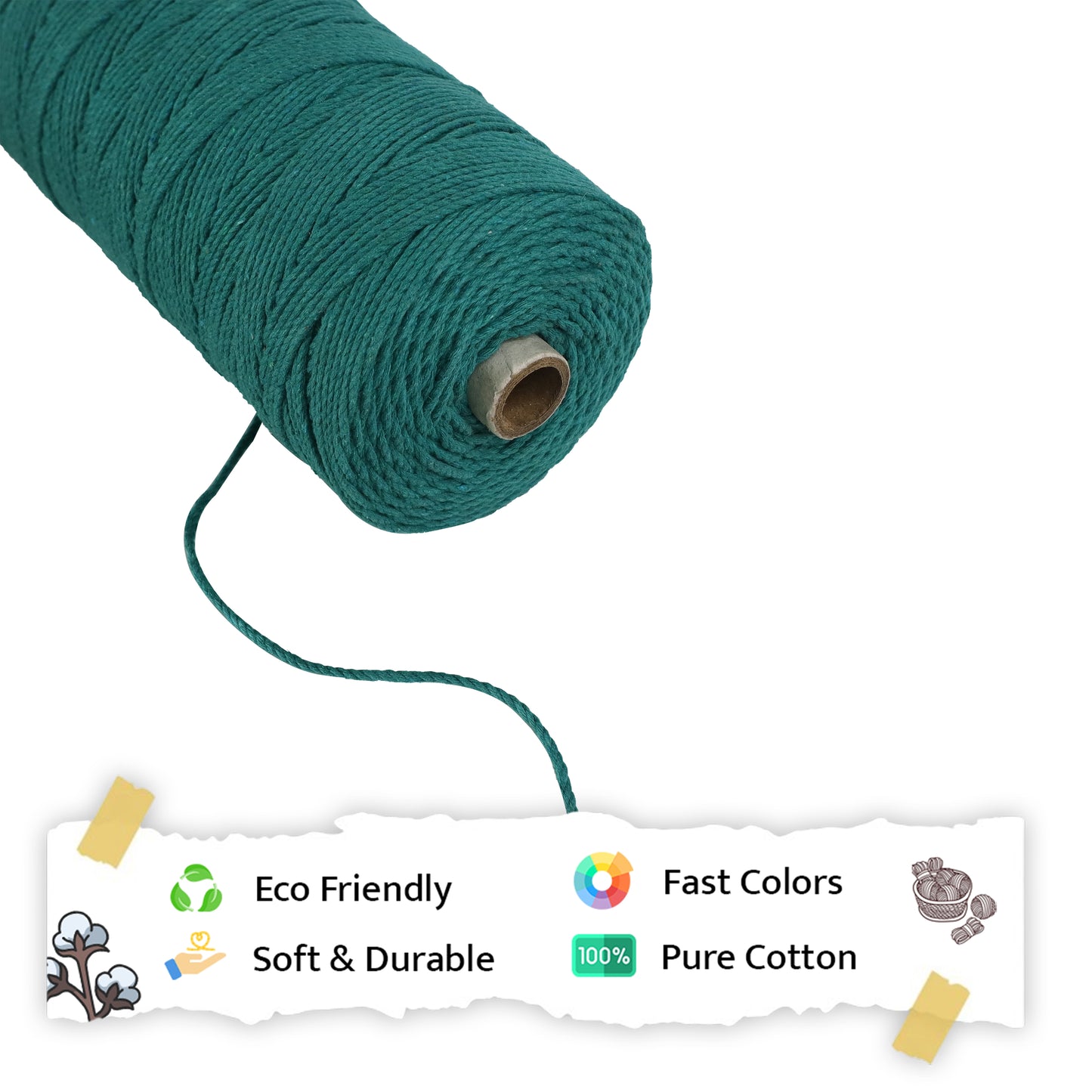 2mm Twisted (3Ply) | Sea Green | 350 - 400 Metres | 1kg Spool | Cotton | No 12