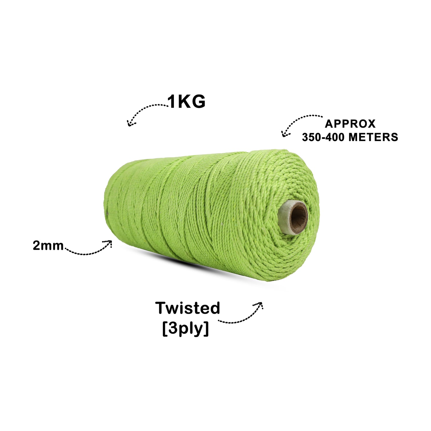 2mm Twisted (3Ply) | Parrot Green | 350 - 400 Metres | 1kg Spool | Cotton | No 13