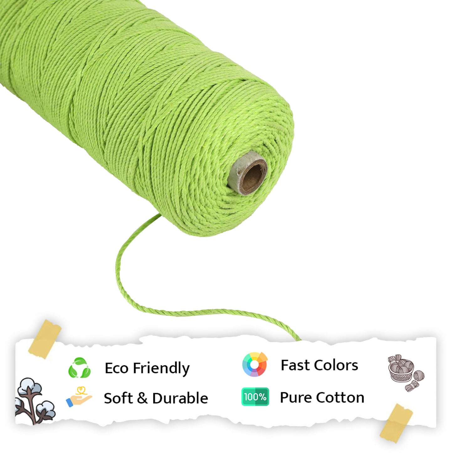 2mm Twisted (3Ply) | Parrot Green | 350 - 400 Metres | 1kg Spool | Cotton | No 13