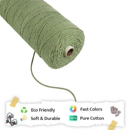 2mm Twisted (3Ply) | Olive Green | 350 - 400 Metres | 1kg Spool | Cotton | No 14