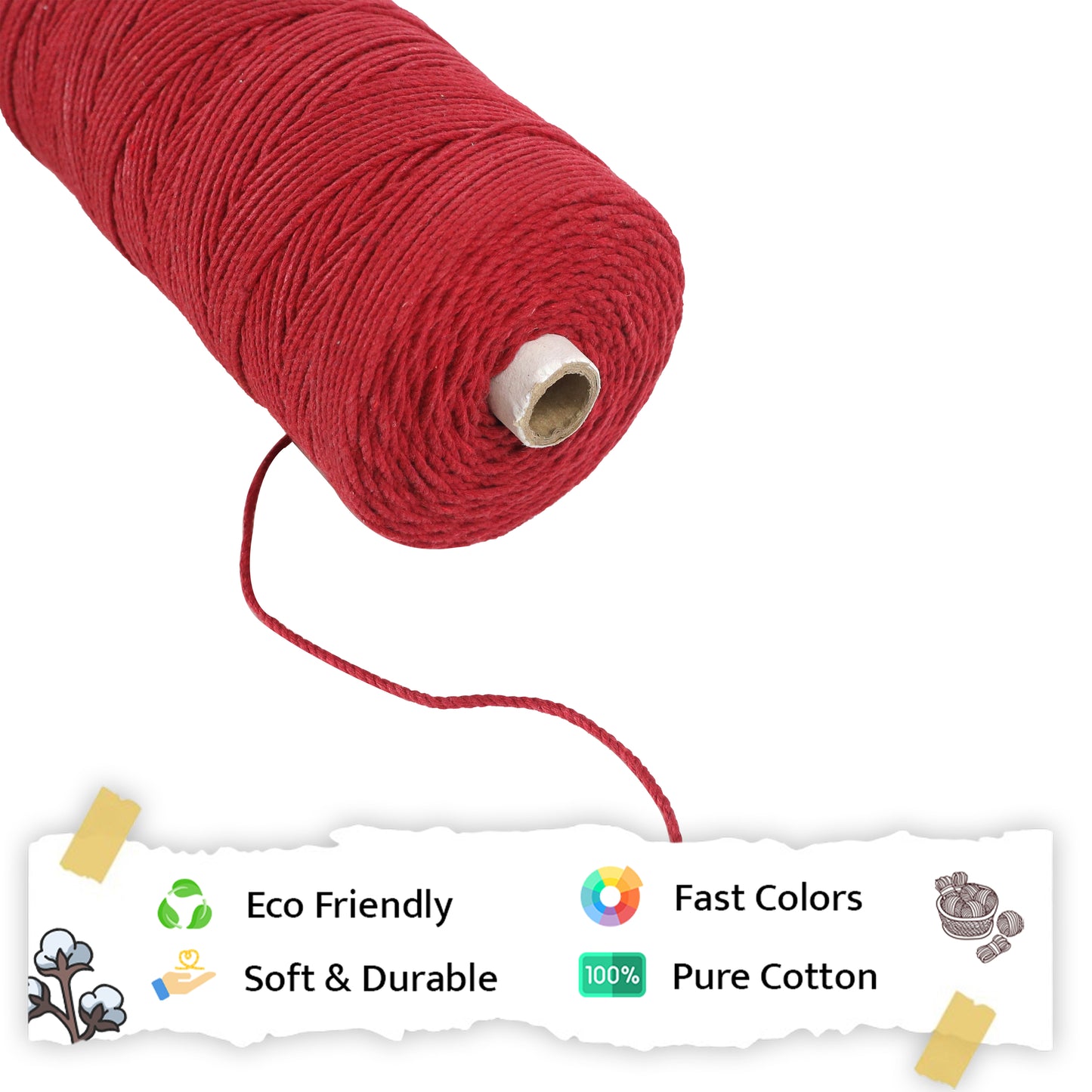 2mm Twisted (3Ply) | Red | 350 - 400 Metres | 1kg Spool | Cotton | No 15