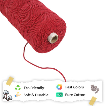 2mm Twisted (3Ply) | Red | 350 - 400 Metres | 1kg Spool | Cotton | No 15