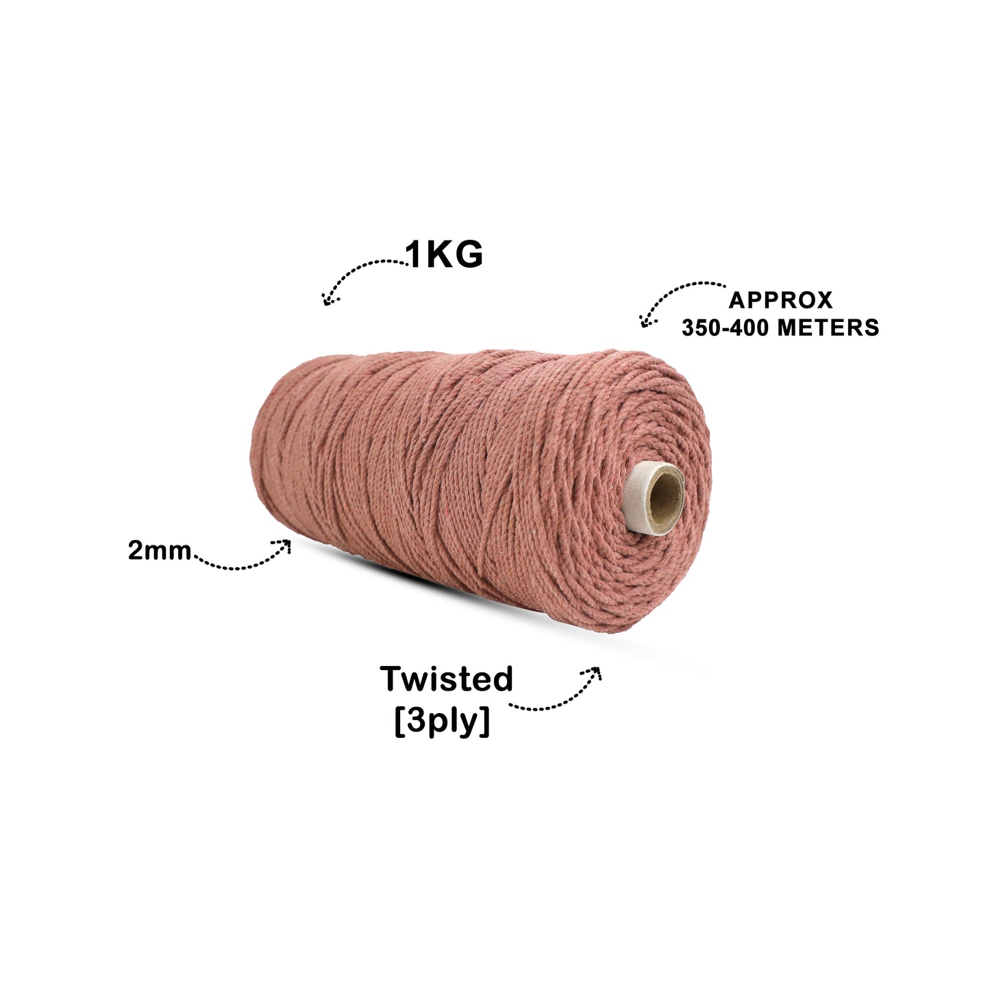 2mm Twisted (3Ply) | Peach | 350 - 400 Metres | 1kg Spool | Cotton | No 17