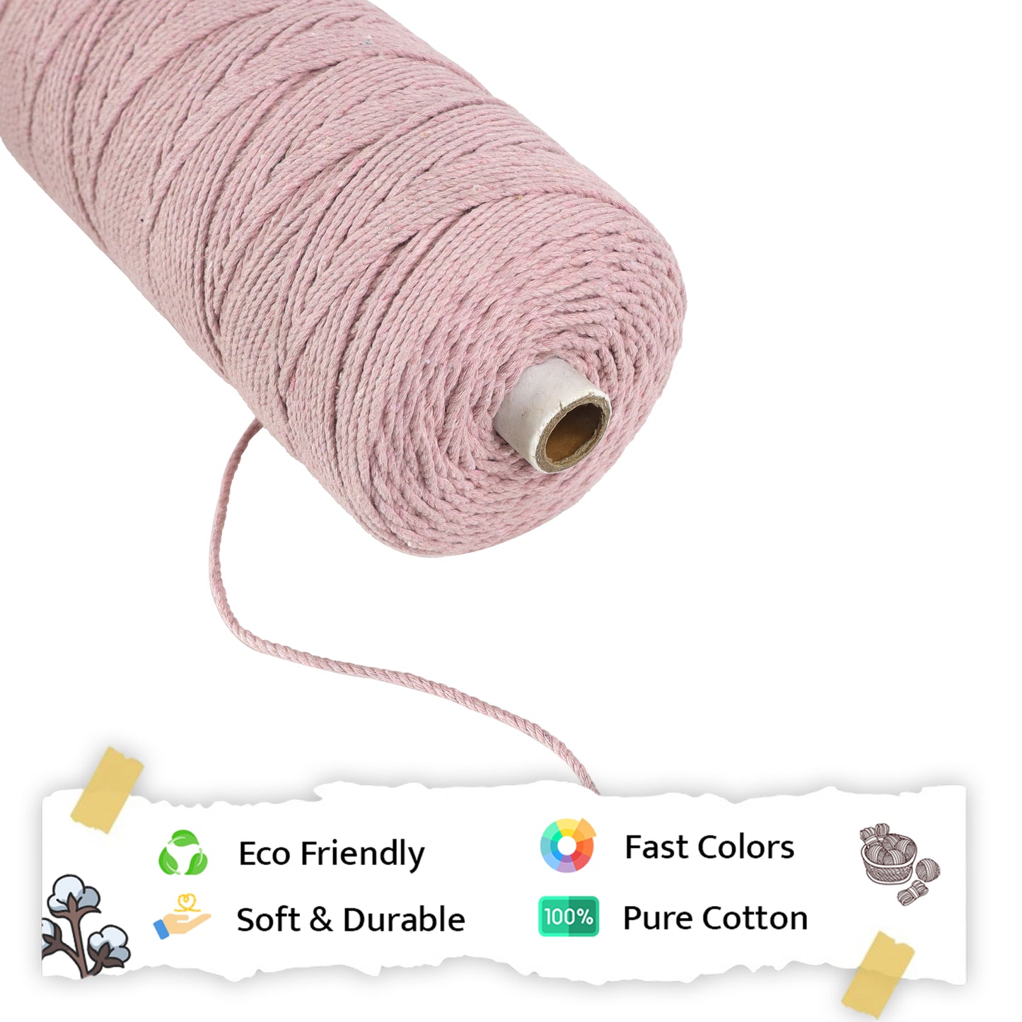 2mm Twisted (3Ply) | Baby Pink | 350 - 400 Metres | 1kg Spool | Cotton | No 18