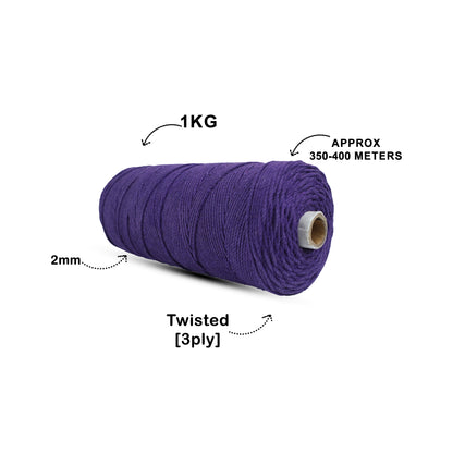 2mm Twisted (3Ply) | Violet | 350 - 400 Metres | 1kg Spool | Cotton | No 21