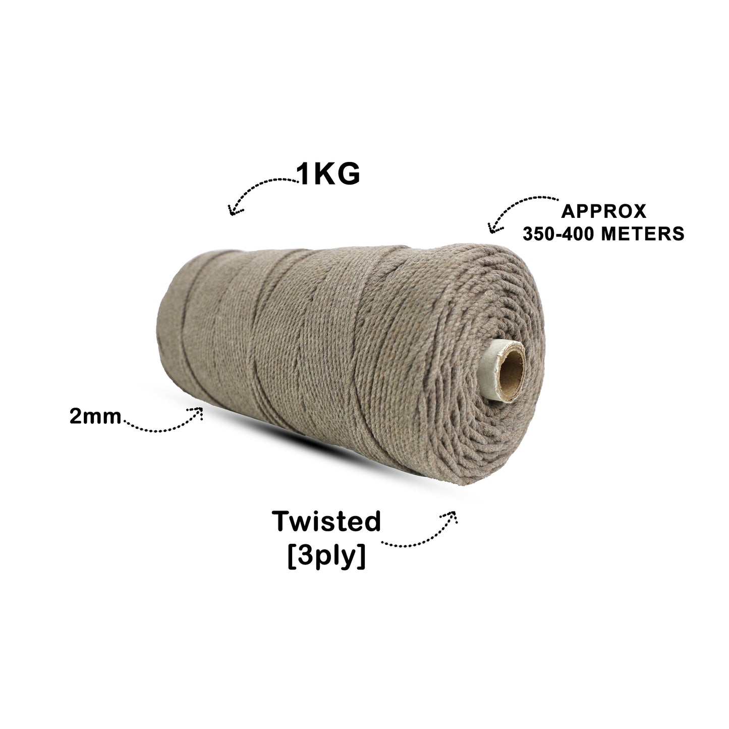 2mm Twisted (3Ply) | Mud Colour | 350 - 400 Metres | 1kg Spool | Cotton | No 23