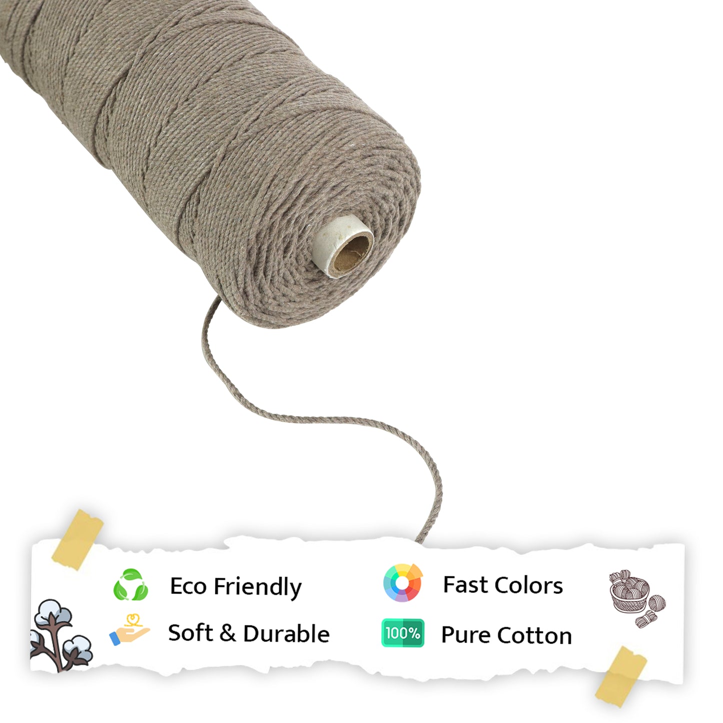 2mm Twisted (3Ply) | Mud Colour | 350 - 400 Metres | 1kg Spool | Cotton | No 23