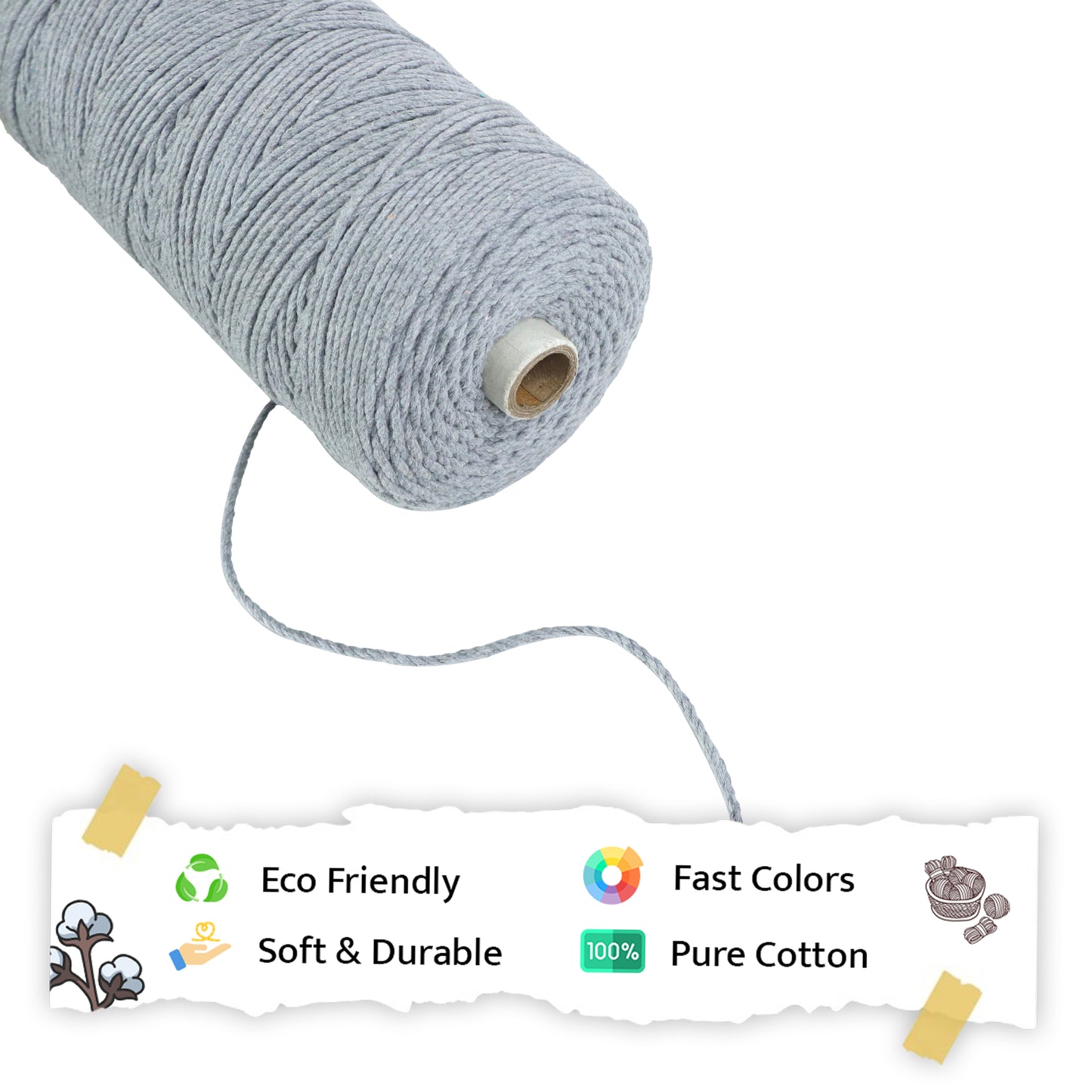 2mm Twisted (3Ply) | Steel Grey | 350 - 400 Metres | 1kg Spool | Cotton | No 24