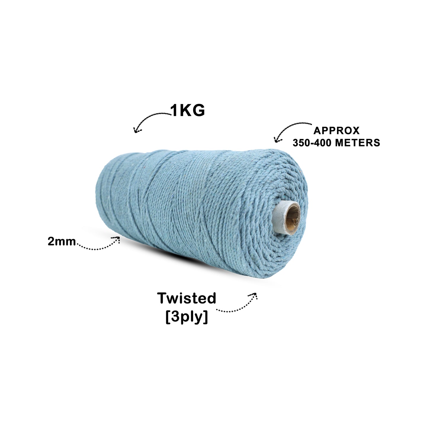 2mm Twisted (3Ply) | Mint Blue | 350 - 400 Metres | 1kg Spool | Cotton | No 25