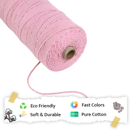 2mm Twisted (3Ply) | Bubblegum Pink | 350 - 400 Metres | 1kg Spool | Cotton | No 26