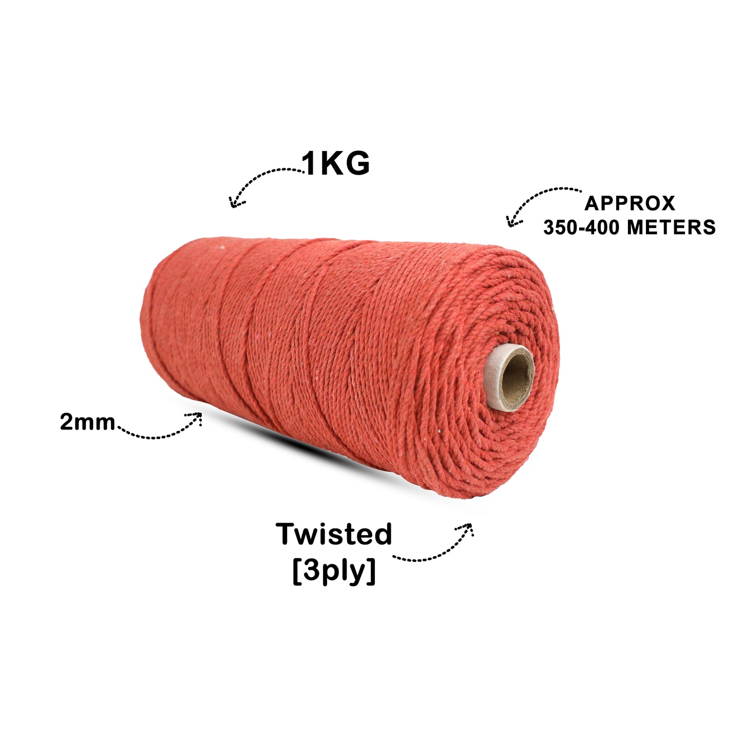 2mm Twisted (3Ply) | Rust | 350 - 400 Metres | 1kg Spool | Cotton | No 28