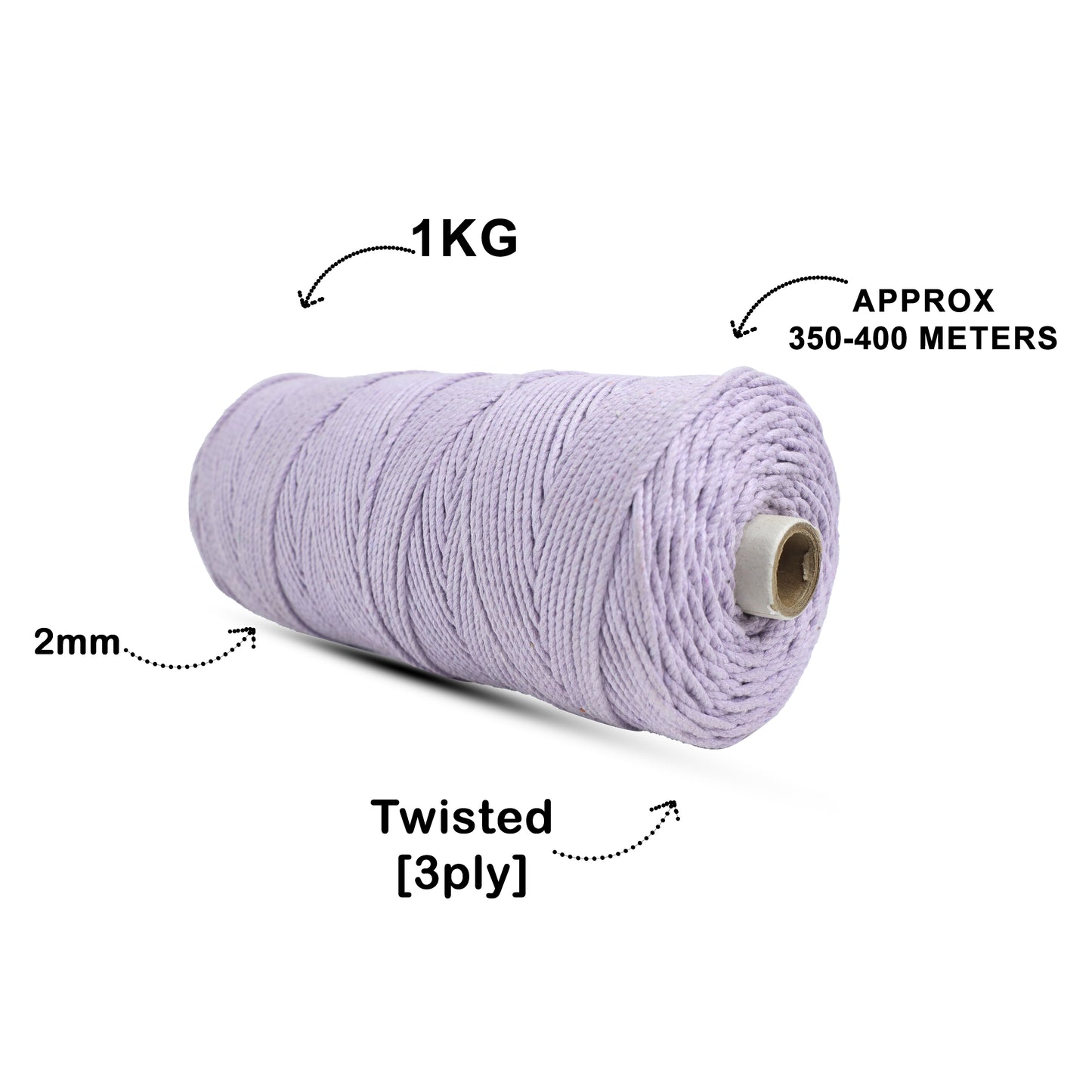 2mm Twisted (3Ply) | Lavender | 350 - 400 Metres | 1kg Spool | Cotton | No 31