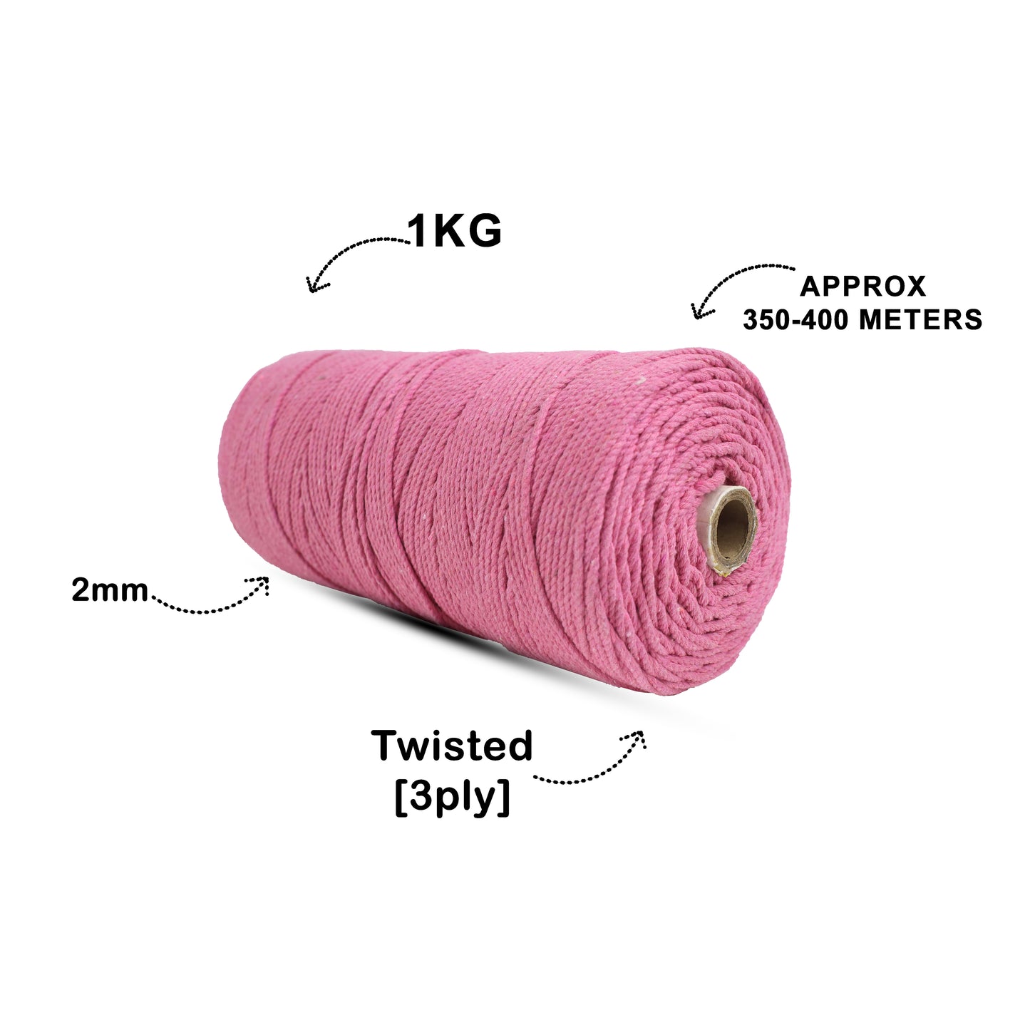 2mm Twisted (3Ply) | Bright Pink | 350 - 400 Metres | 1kg Spool | Cotton | No 33