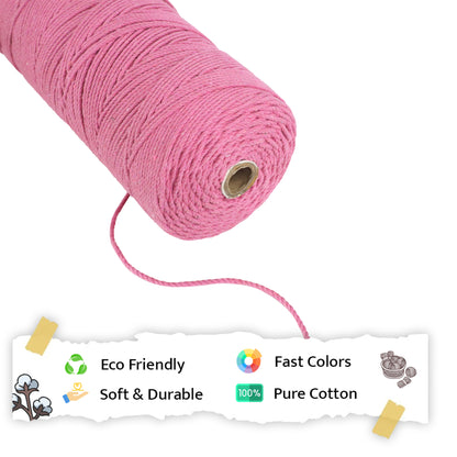 2mm Twisted (3Ply) | Bright Pink | 350 - 400 Metres | 1kg Spool | Cotton | No 33