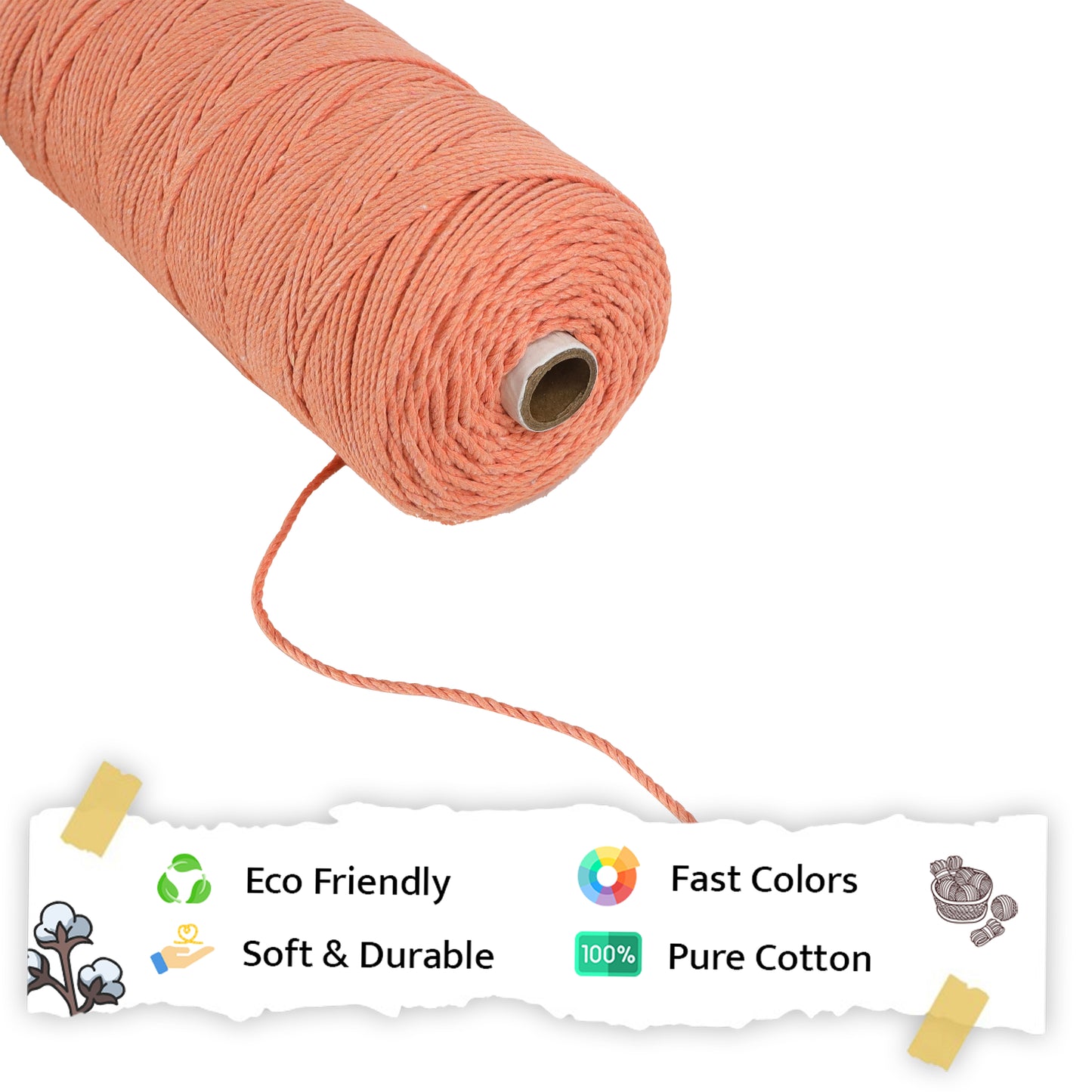 2mm Twisted (3Ply) | Pastel Orange | 350 - 400 Metres | 1kg Spool | Cotton | No 34