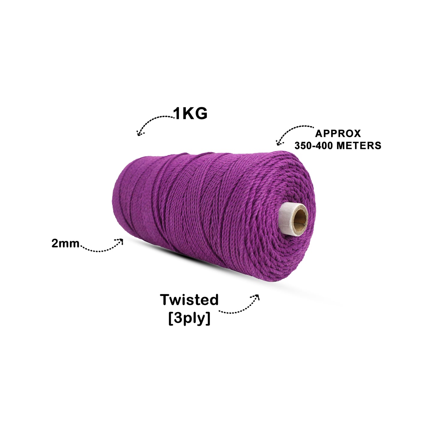 2mm Twisted (3Ply) | Reddish Purple | 350 - 400 Metres | 1kg Spool | Cotton | No 36