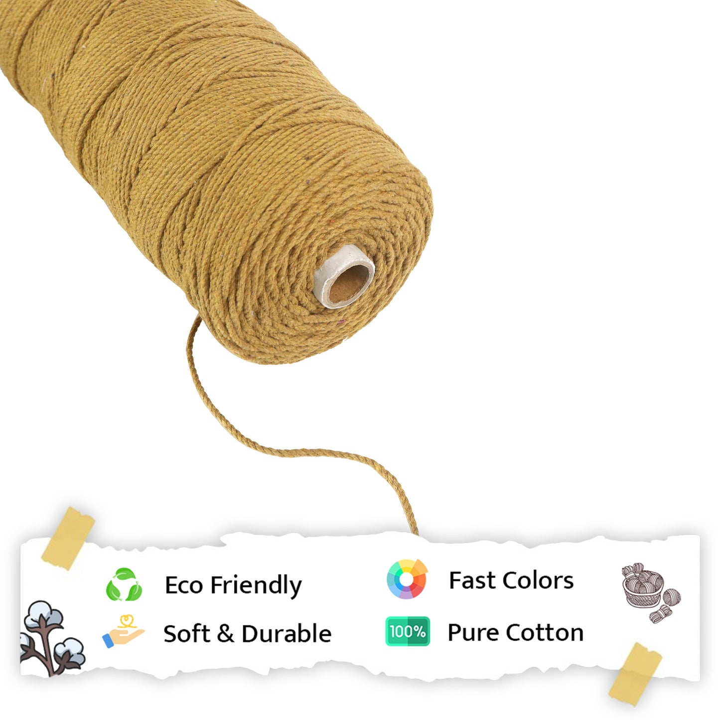 2mm Twisted (3Ply) | Golden Mustard | 350 - 400 Metres | 1kg Spool | Cotton | No 37