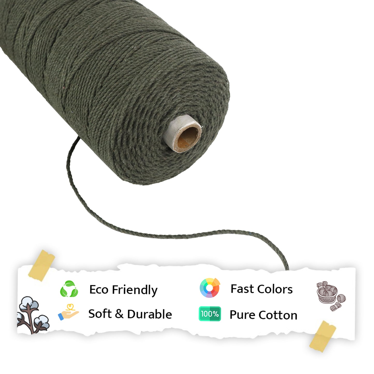 2mm Twisted (3Ply) | Army Green | 350 - 400 Metres | 1kg Spool | Cotton | No 38