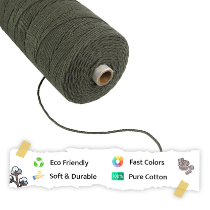 2mm Twisted (3Ply) | Army Green | 350 - 400 Metres | 1kg Spool | Cotton | No 38