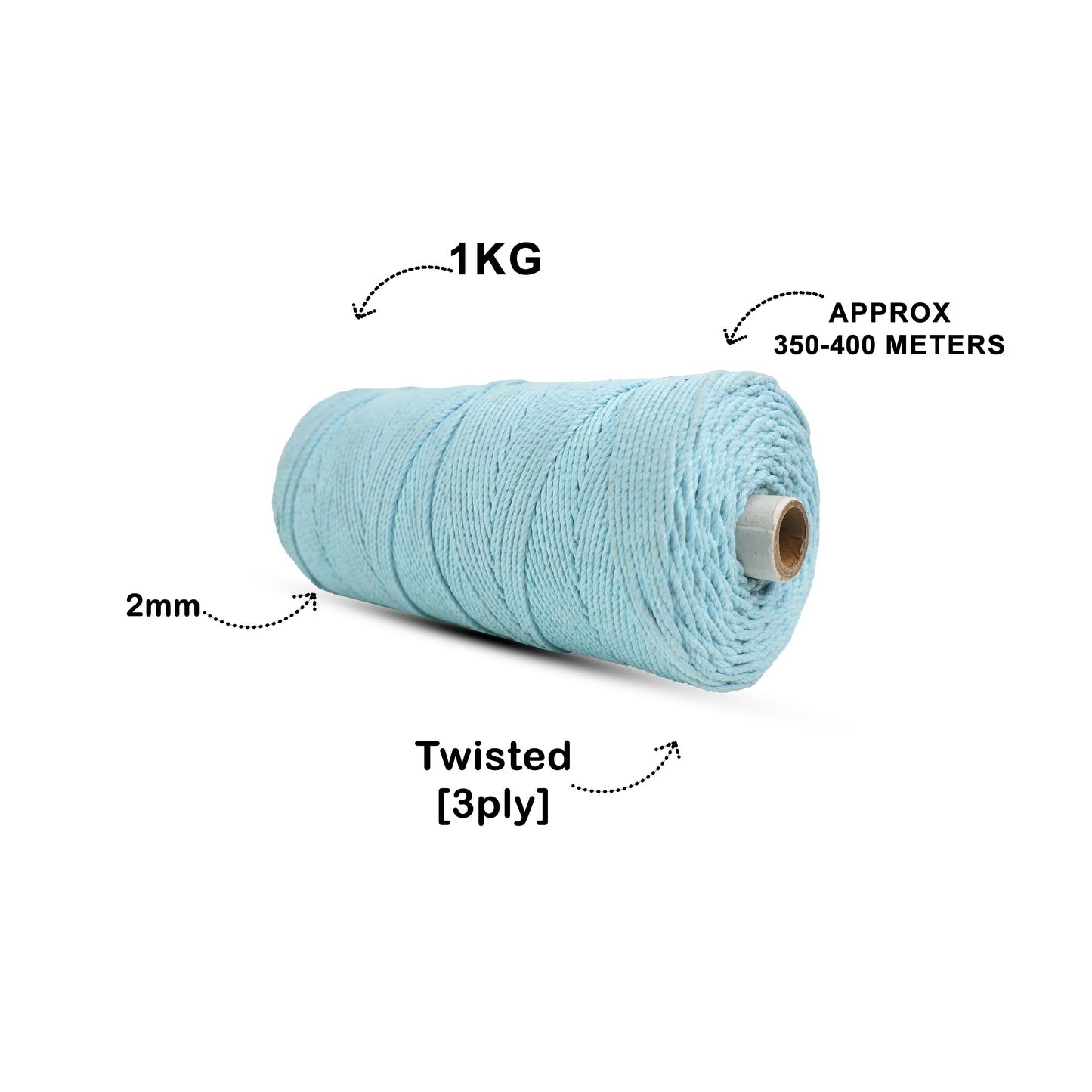 2mm Twisted (3Ply) | Aqua Blue | 350 - 400 Metres | 1kg Spool | Cotton | No 40