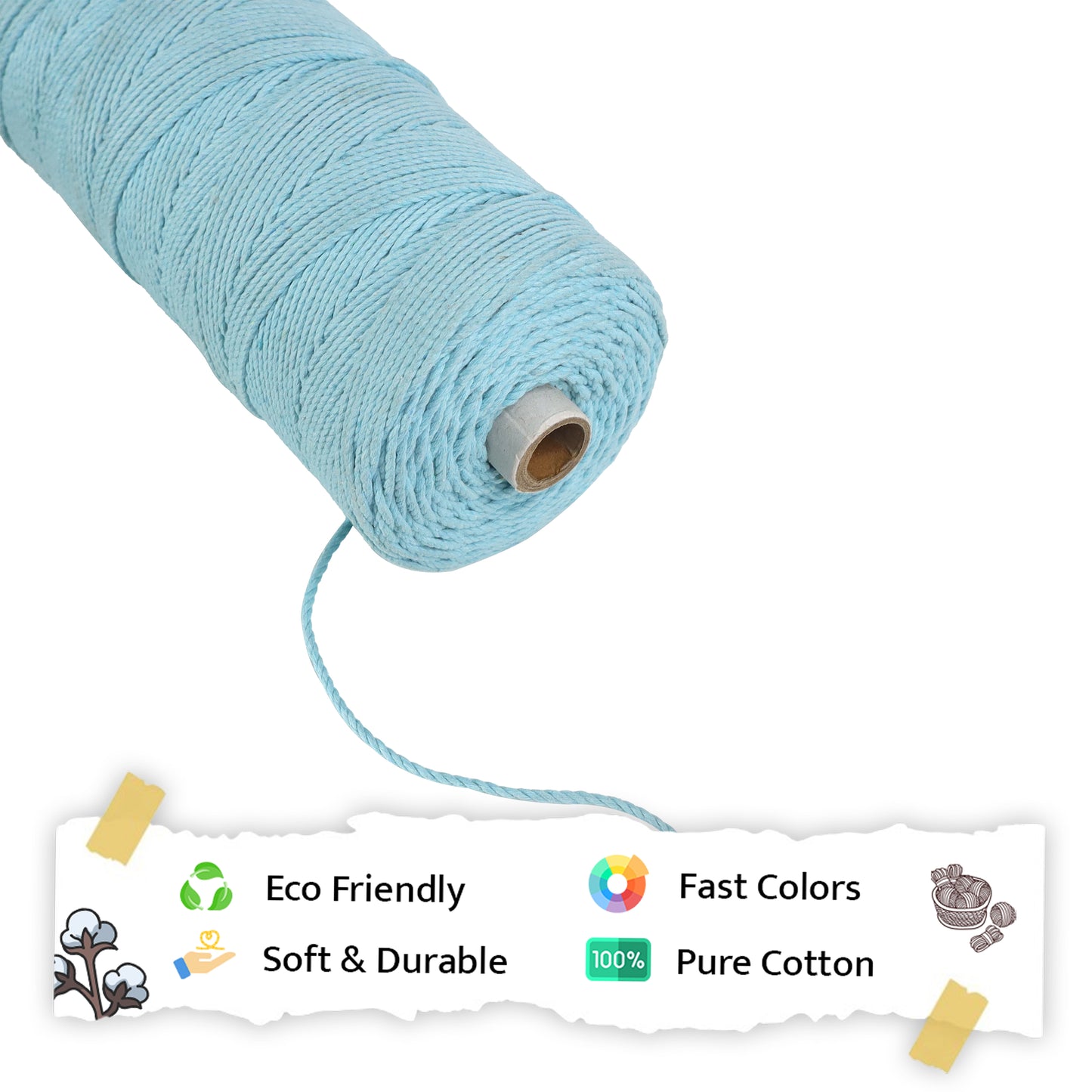 2mm Twisted (3Ply) | Aqua Blue | 350 - 400 Metres | 1kg Spool | Cotton | No 40