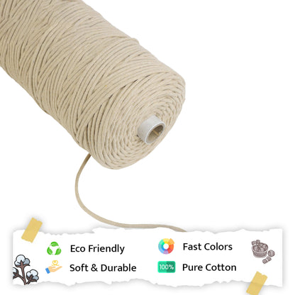 4mm Braided | Beige | 140 Meters | 1Kg Spool | Cotton | No 30