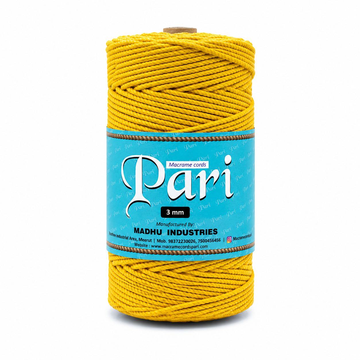 3mm Twisted (3Ply) | Mustard | 200 - 250 Metres | 1kg Spool | Cotton | No 07