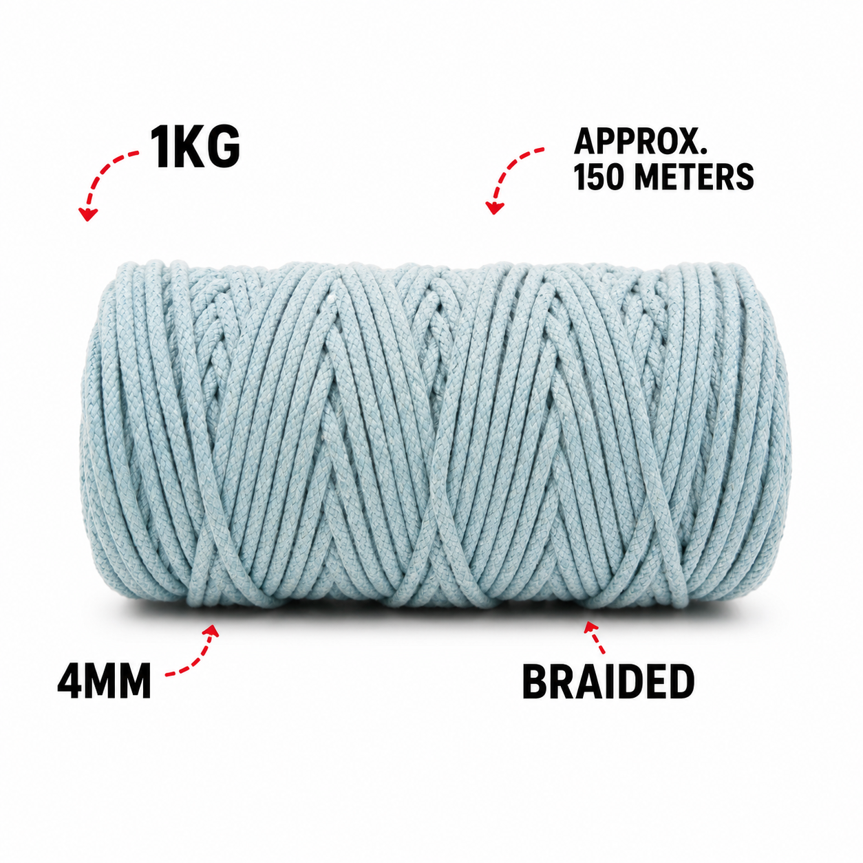4mm knitted |Aqua Blue| 150 meters| 1Kg Spool| Cotton