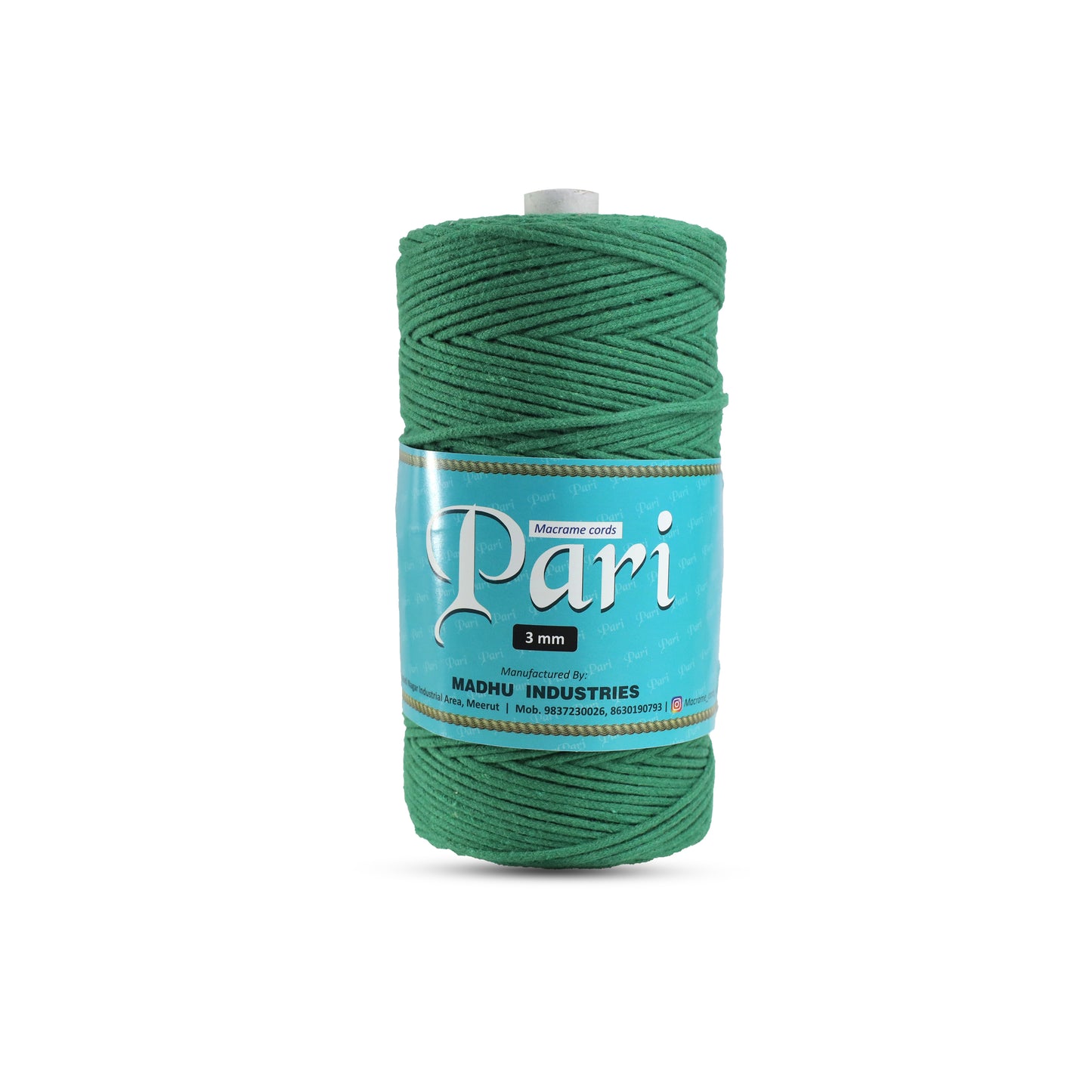 3mm Braided | Green | 150 Metres | Approx 700gms | Cotton | No 11