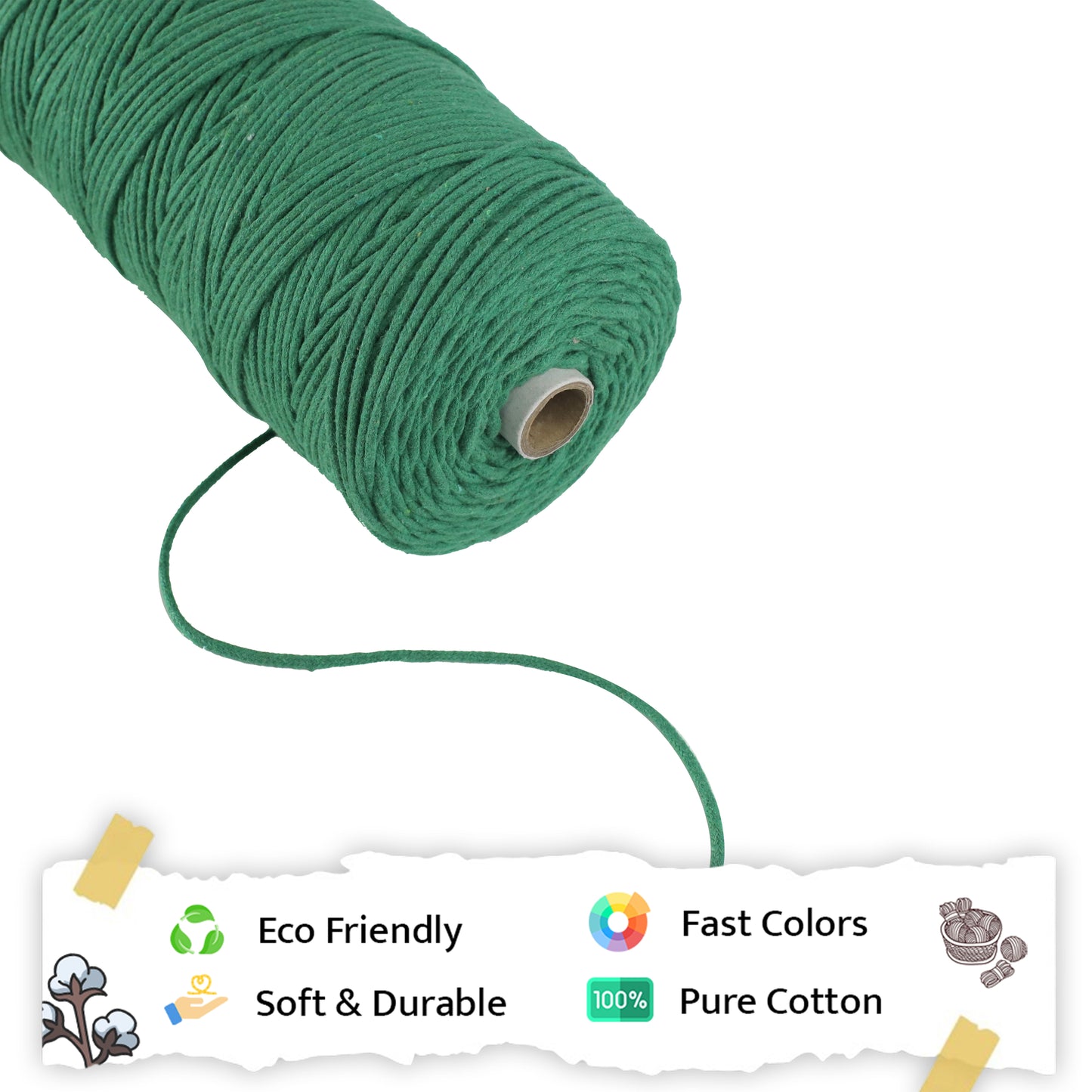 3mm Braided | Green | 150 Metres | Approx 700gms | Cotton | No 11