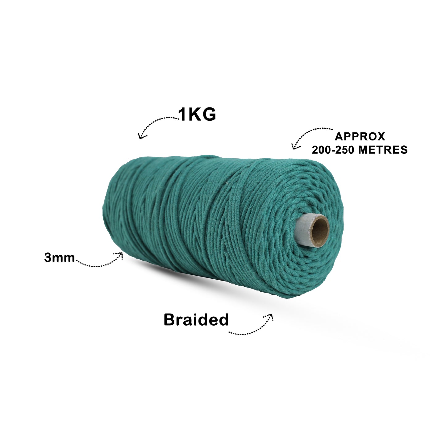 3mm Braided | Sea Green | 150 Metres | Approx 700gms | Cotton | No 12