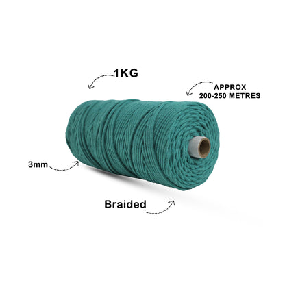 3mm Braided | Sea Green | 150 Metres | Approx 700gms | Cotton | No 12