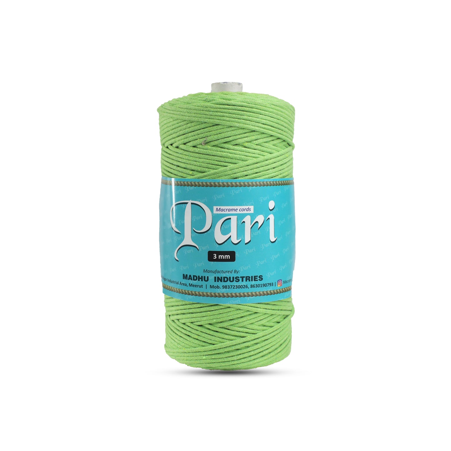 3mm Braided | Parrot Green | 150 Metres | Approx 700gms | Cotton | No 13