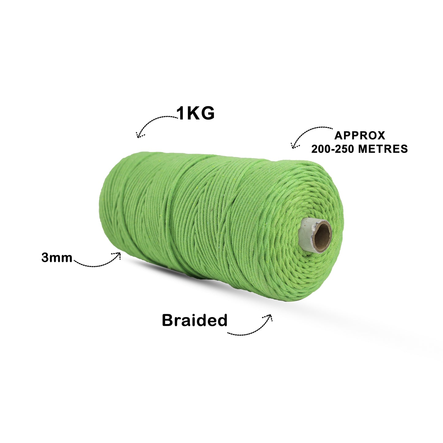 3mm Braided | Parrot Green | 150 Metres | Approx 700gms | Cotton | No 13