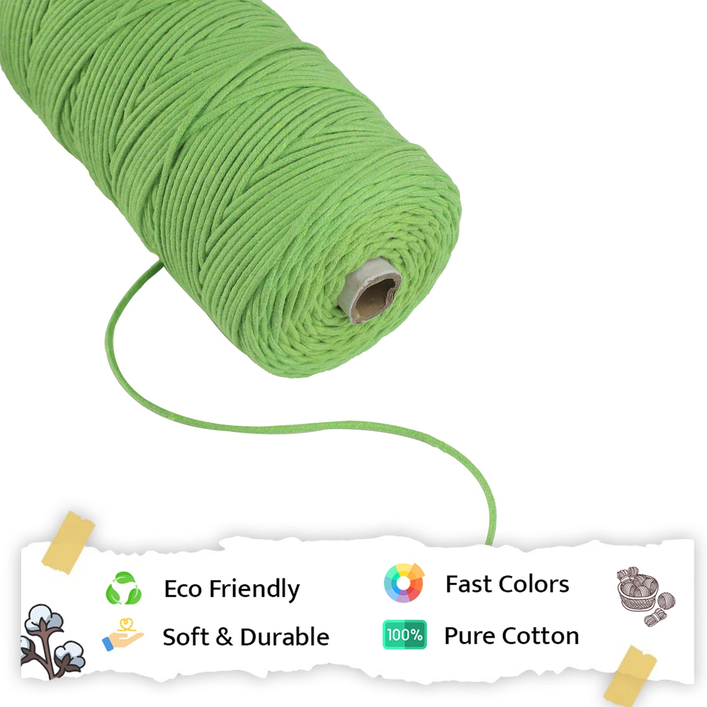 3mm Braided | Parrot Green | 150 Metres | Approx 700gms | Cotton | No 13