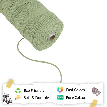 3mm Braided | Olive Green | 150 Metres | Approx 700gms | Cotton | No 14