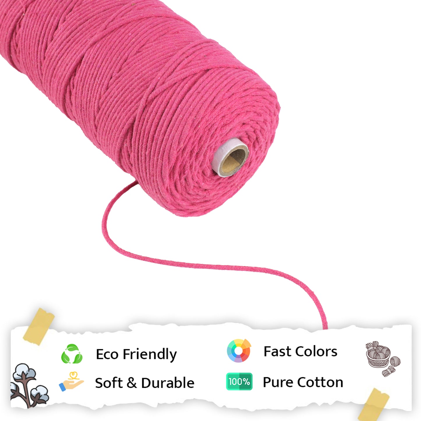 3mm Braided | Hot Pink | 200-250 Metres | 1 Kg Spool | Cotton | No 16